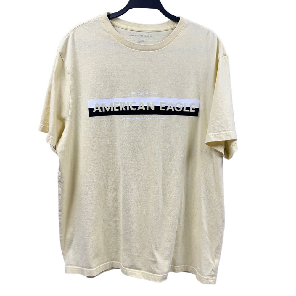 American Eagle Graphic Shirt Men XL Light Yellow Standard Fit N.Y. City USA 1977